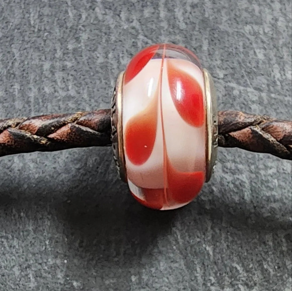 Authentic Pandora Sterling Silver SWIRLY SWIRL Auburn/White Murano Charm - Picture 1 of 6